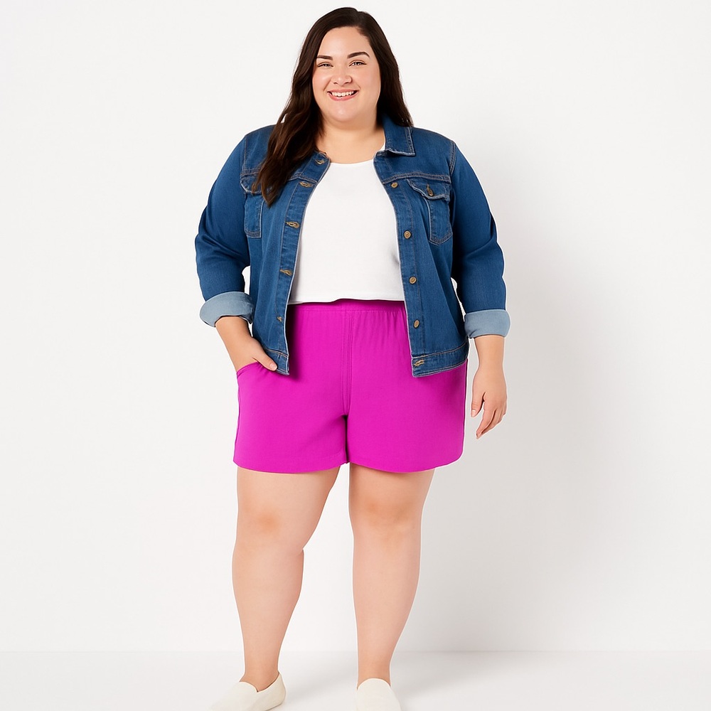 Candace‎ Cameron Bure Cotton Double Gauze Shorts – 3X Petite – Hot Pink